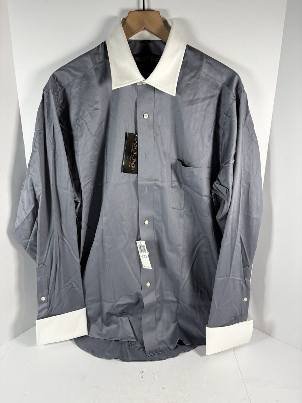 Donald J Trump Signature Collection Mens 16.5 34/35 Gray French Cuff Shirt NWT